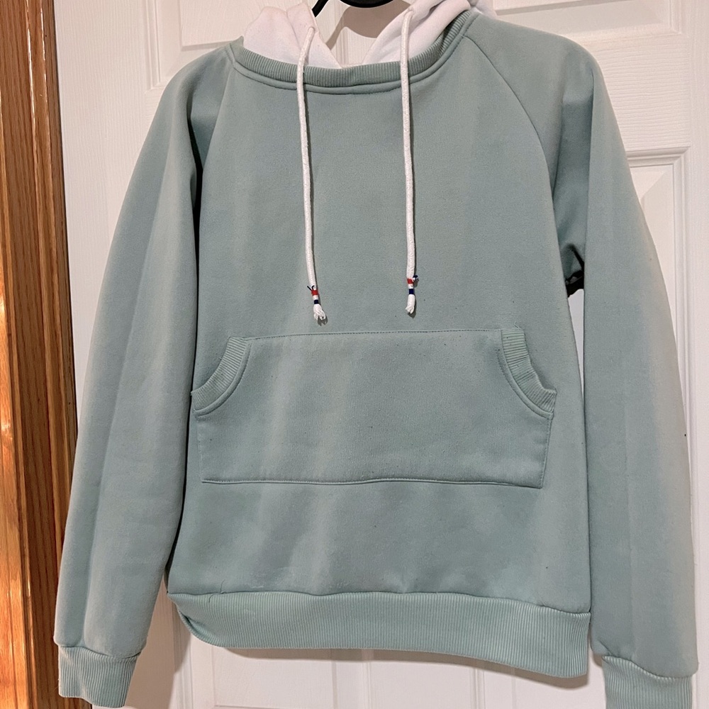 Mint hoodie with white hood